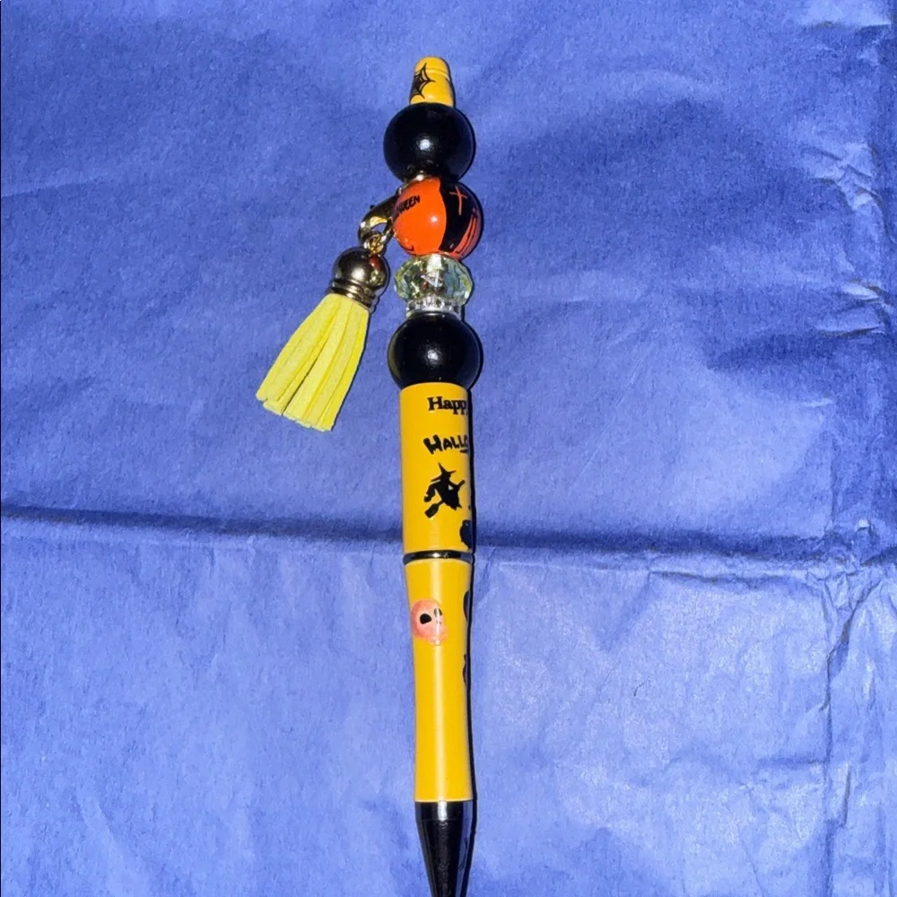 Yellow and Black Beaded Pen with Tassel